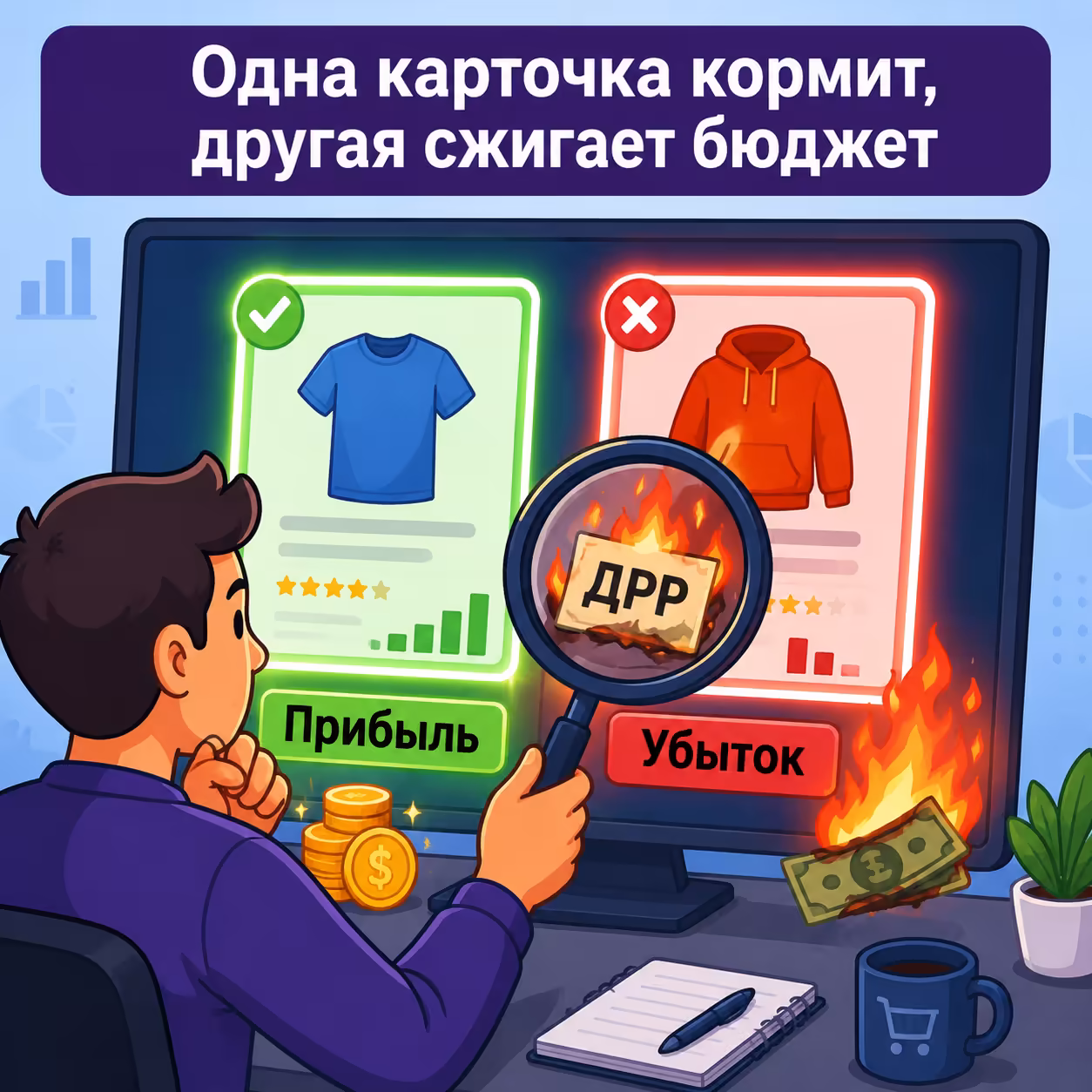 Аналитика P&L по каждому SKU: где прибыль, а где скрытый убыток. Таблица юнит-экономики с прибыльными и убыточными товарами на Wildberries